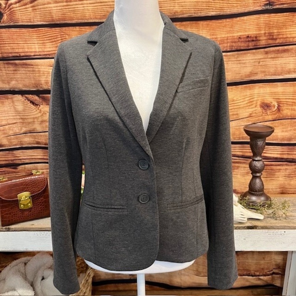 Lauren Conrad Womens Ponte Knit Dark Gray Long‎ Sleeve Lined Blazer Size 2  NWOT